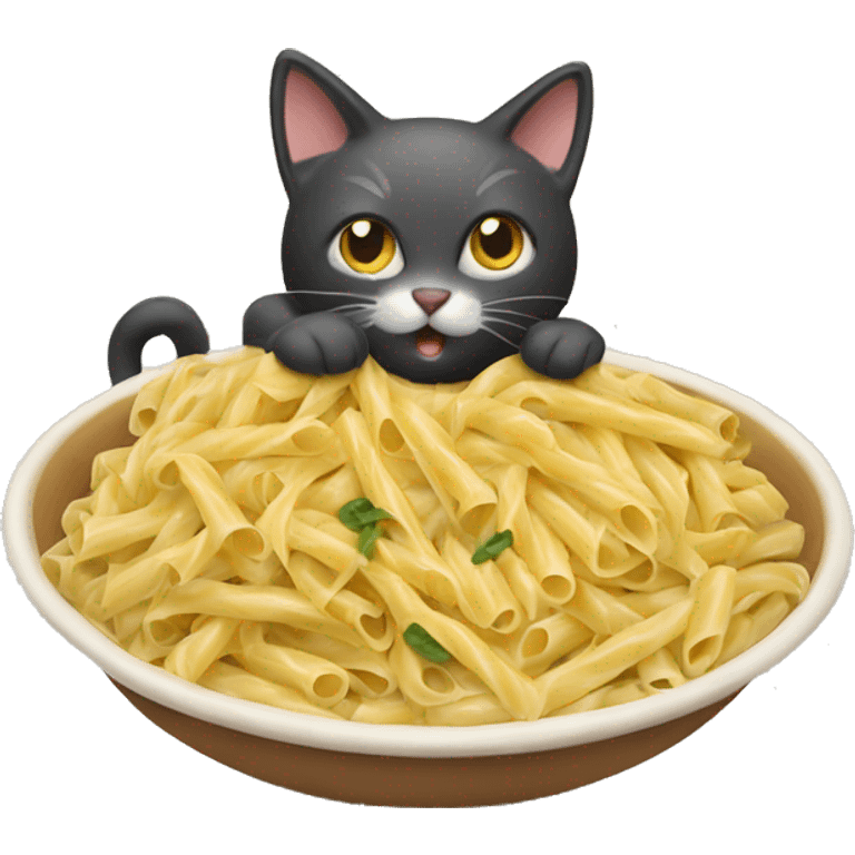 A cat that is eating pasta emoji