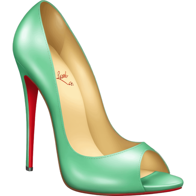 Realistic isolated top view of a pair of mint green Louboutin stiletto peep toe high heel shoes. emoji