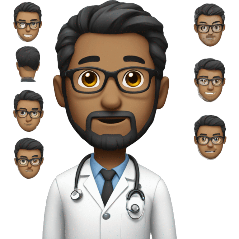 male doctor with full short beard black hair in a pony tail and black glasses emoji