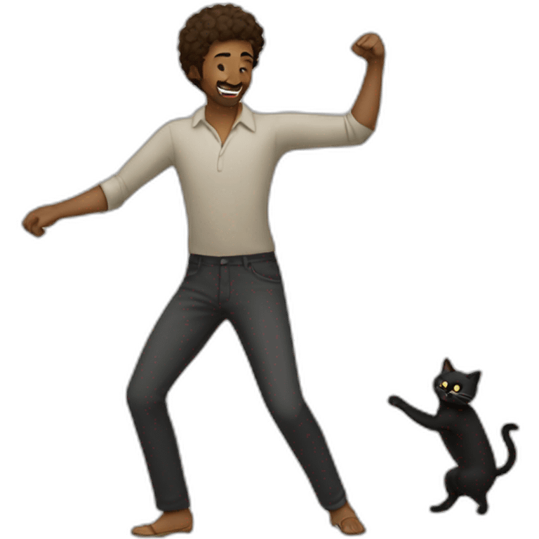 A man who IS dancing with a cat emoji