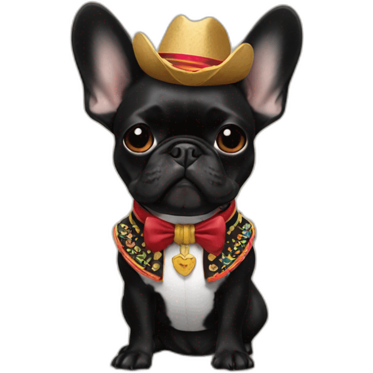 Black French bulldog as a mariachi emoji