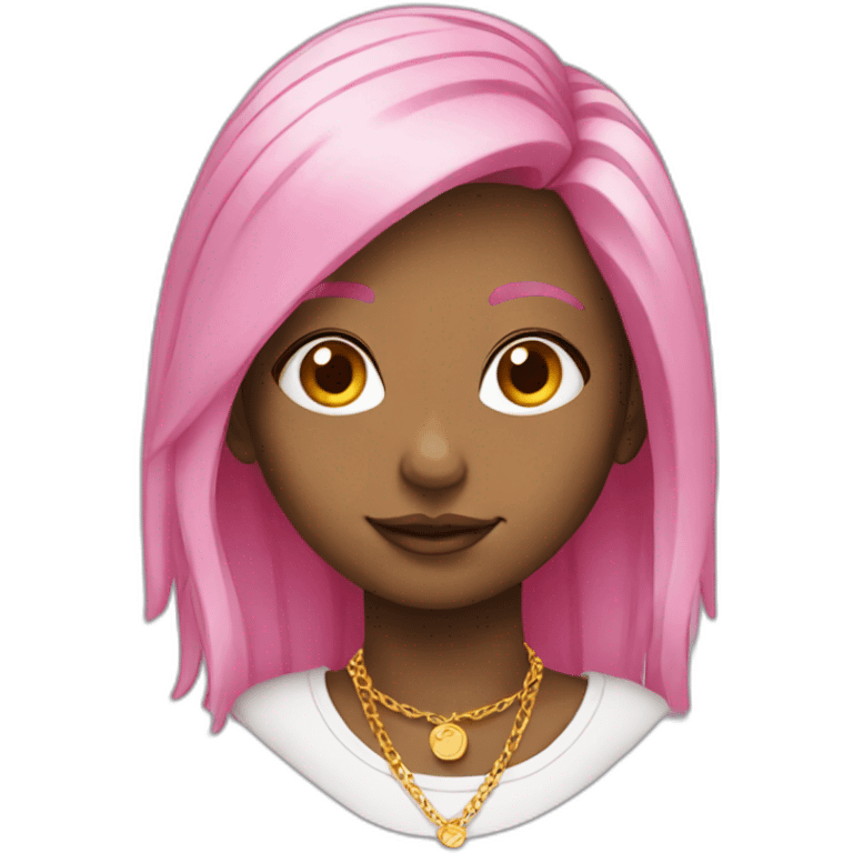 girl with pink hair and round gold classes and necklaces emoji