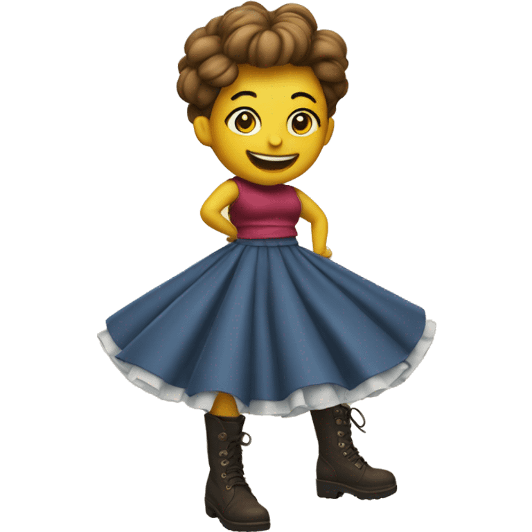 An emoji smiling with a skirt and boots  emoji