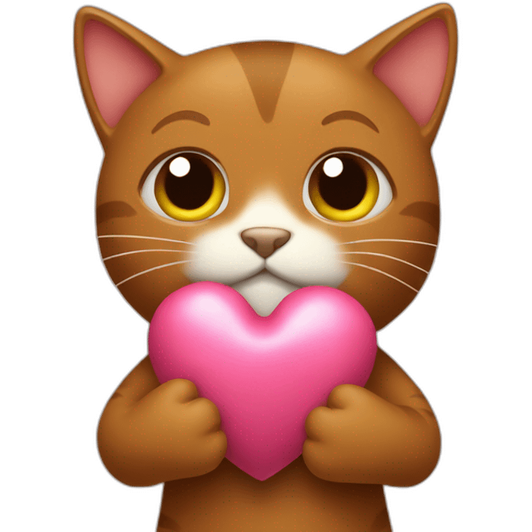 brown cat hugs toy heart emoji