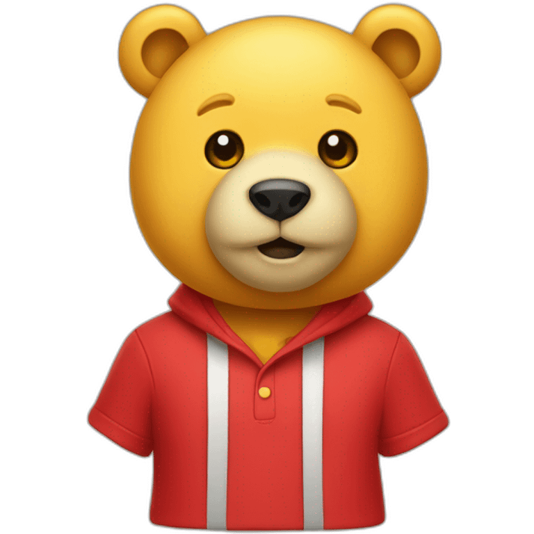 a yellow bear wearring a red shirt emoji