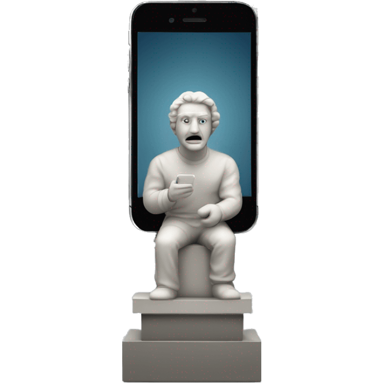 Estatua do pensador segurando um iphone na mão  emoji