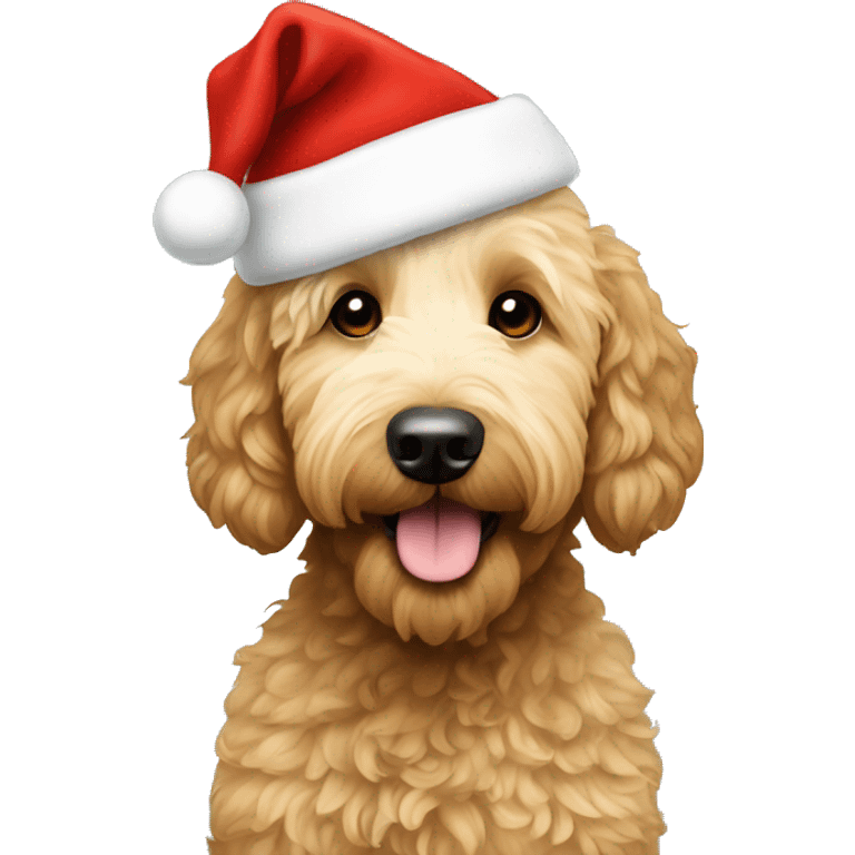 Goldendoodle wearing Santa hat emoji