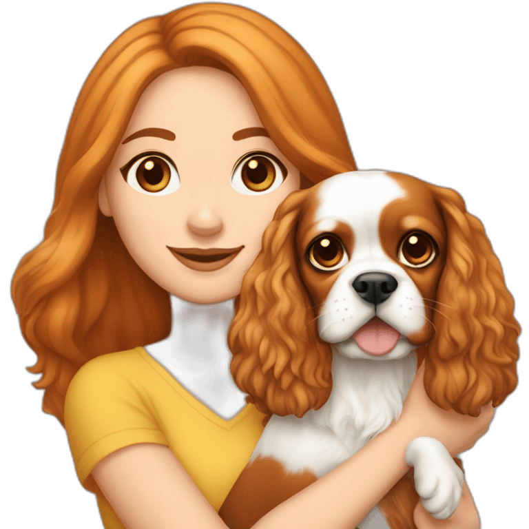 white girl holding cavalier king charles spaniel  emoji