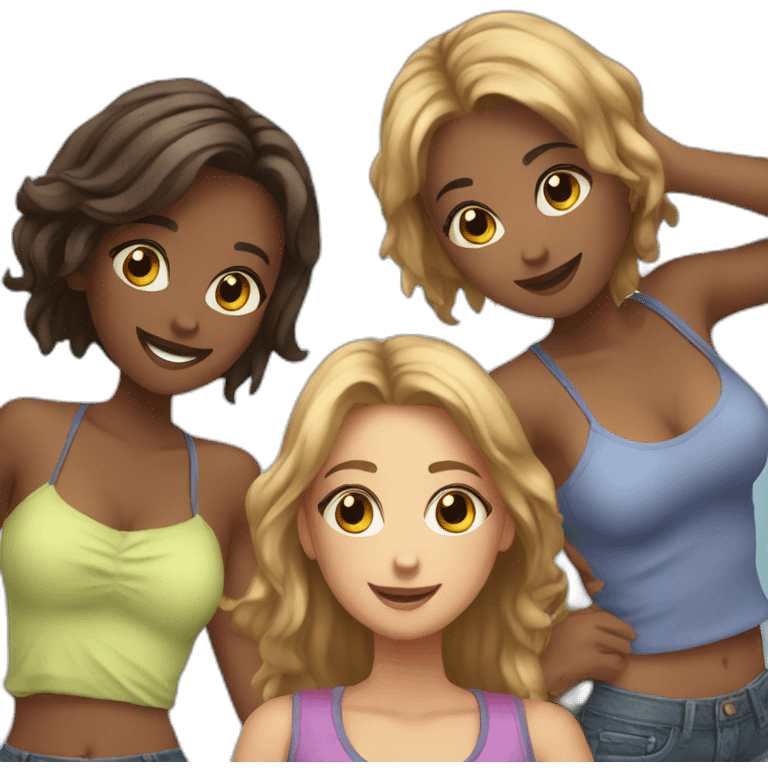 Three girl friends having fun cute  emoji