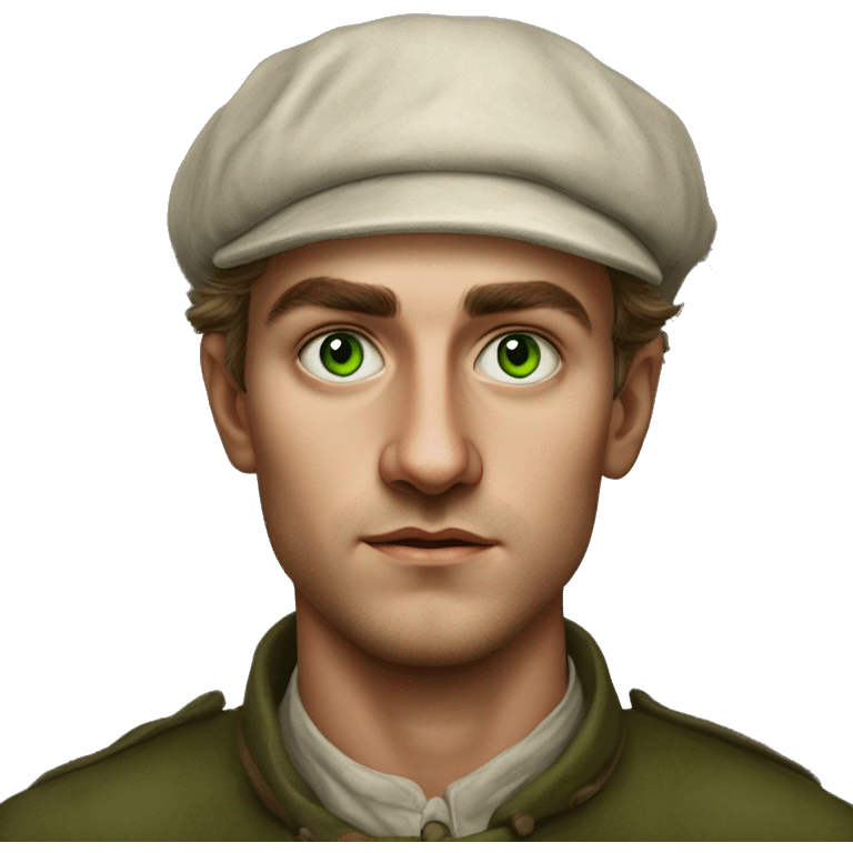 25 year old green eyed peasant during the 1917 revolution in russia photorealistic serious emoji