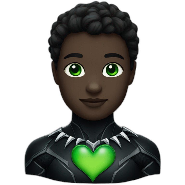 make an emoji of a black panther with green eyes, with a green heart emoji