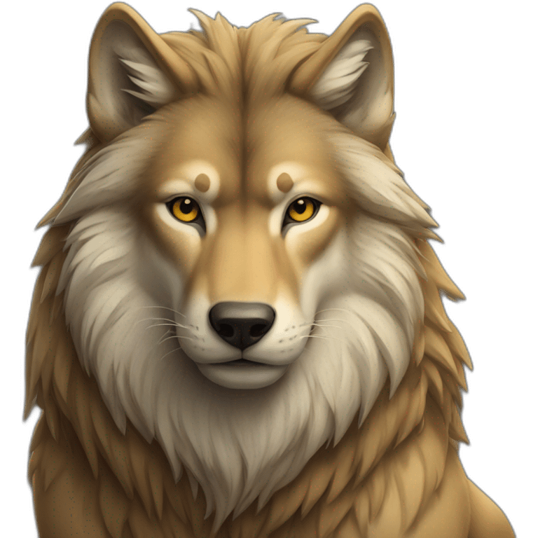 Wolf sits on lion emoji