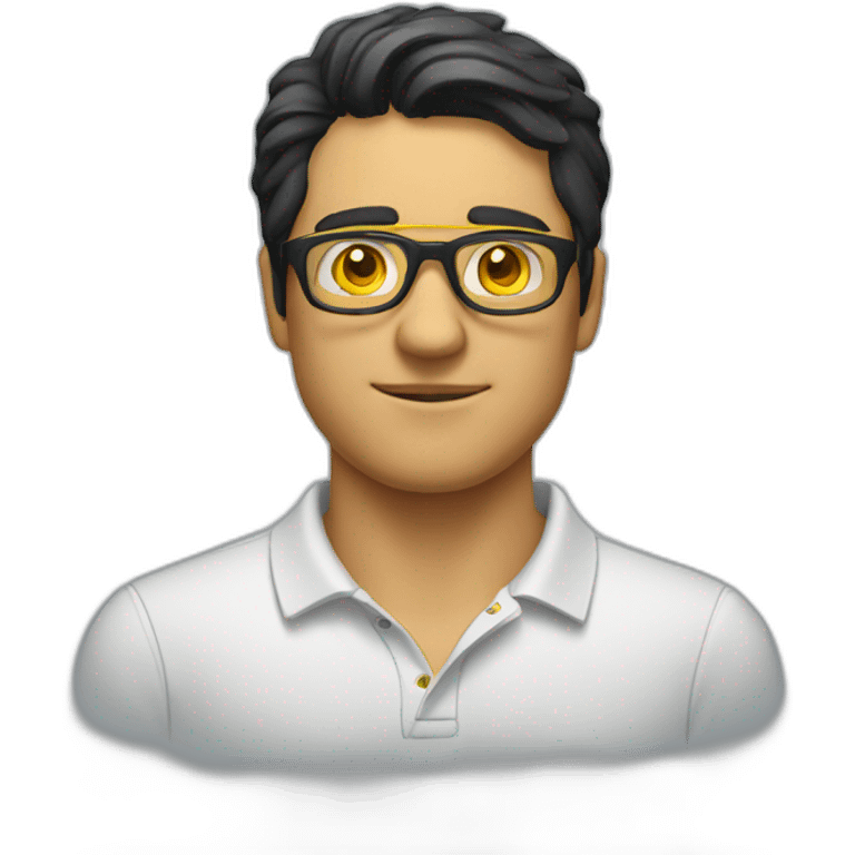 White man with yellow tinted glasses and black hair in a polo shirt emoji