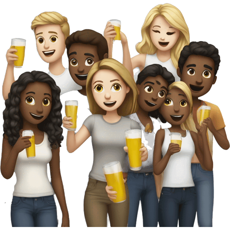 A group of white young people, some are singing, and some are drinking. emoji