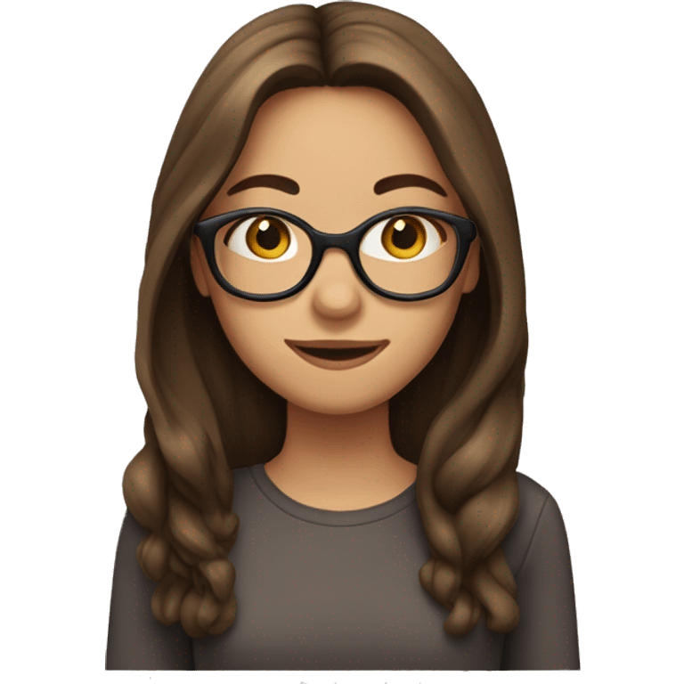 Gril, long brown hair, glasses,  emoji