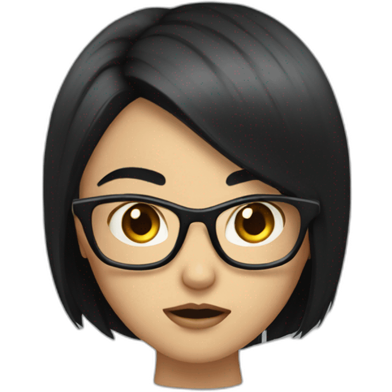 a cute girl with specs angry black hair pointed face  emoji