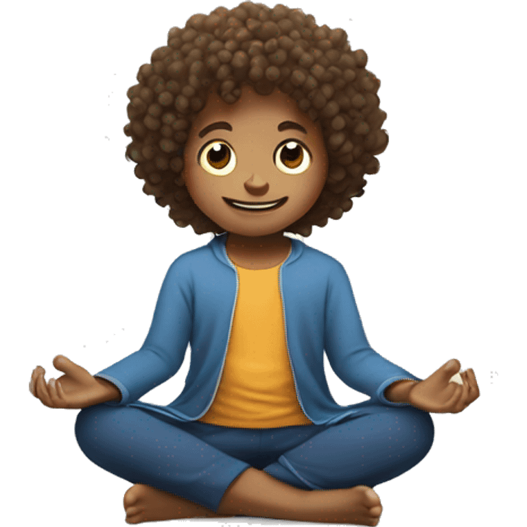 happy scandinavian kid with curly hair meditating in lotus position emoji