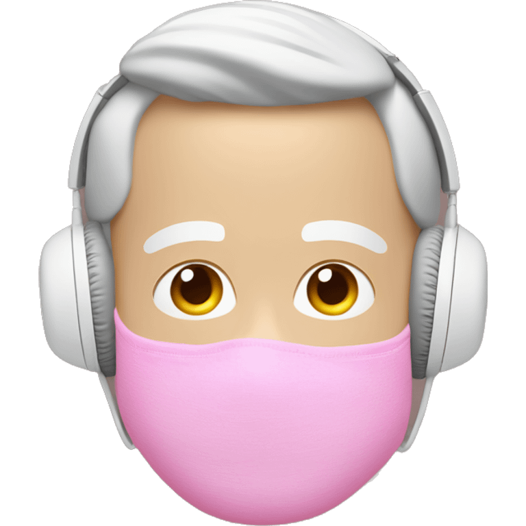 white guy in pink balaclava listening to music on Silver AirPods Max emoji