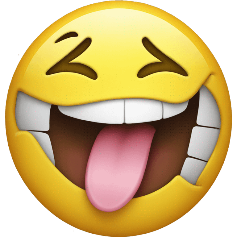 yellow smiley face with eyes pointing up diagonally with tongue sticking out to the side emoji