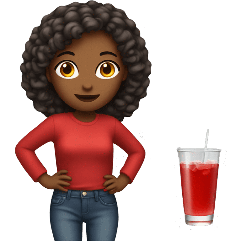 Girl in red with drinks emoji