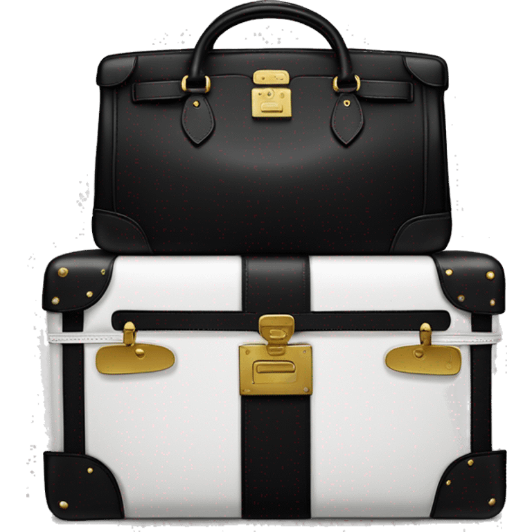 Aesthetic One black Hermes Birkin bag stay on the top of another luxury black baggage, like in An airport emoji