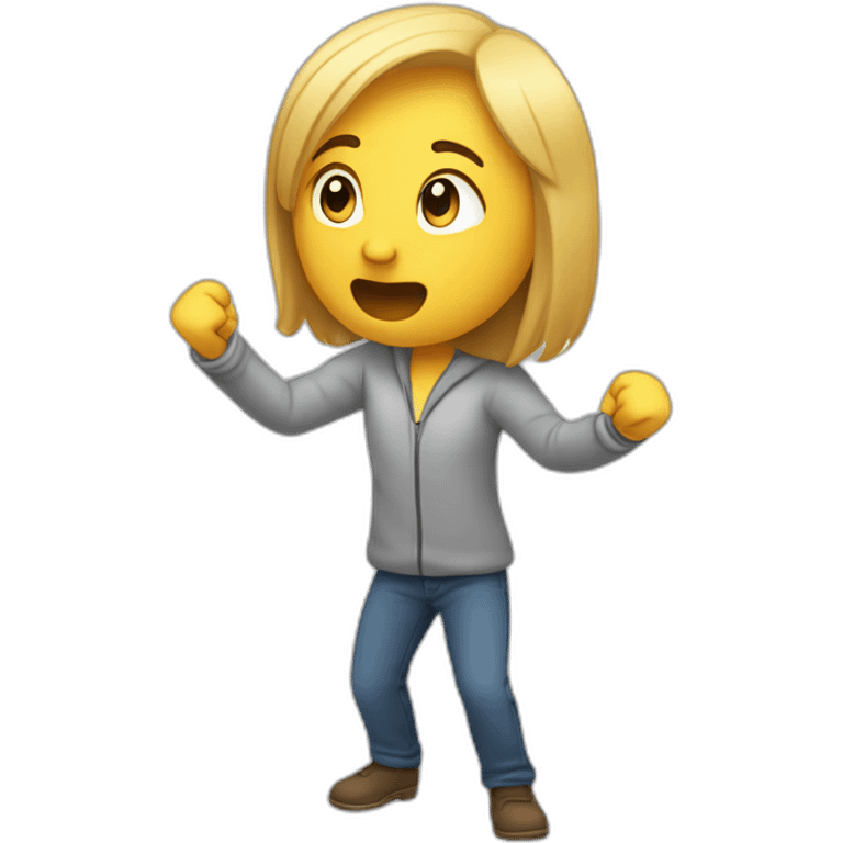 An emoji of person facing left with a slight squat holding their hands up similar to the “hold up” meme emoji