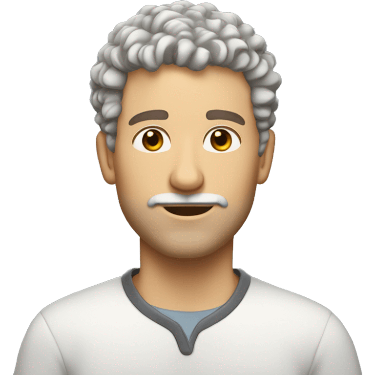 white male, short curly hair, light brown with a hint of grey, very short beard, eye roll expression. emoji