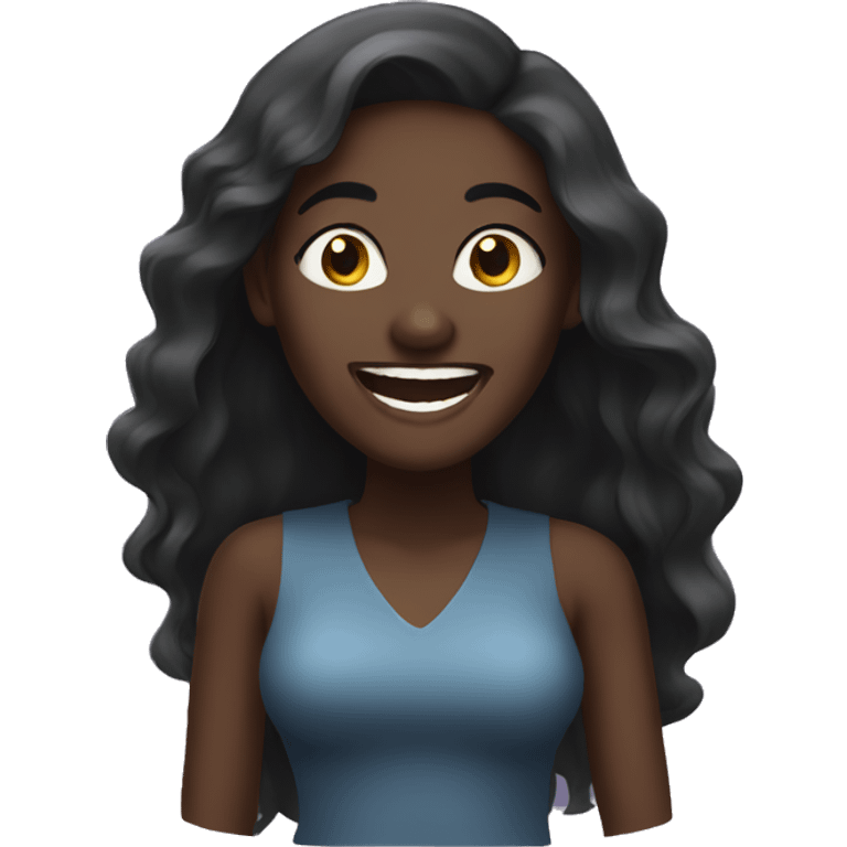 Dark skinned woman with long hair laughing  emoji