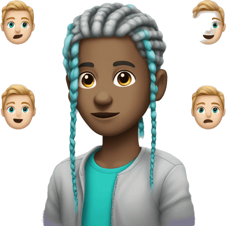 Emoji white boy with turquoise & purple boxbraids in grey shirt portrait emoji