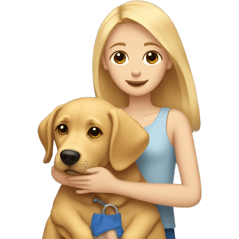 girl with blonde hair brown eyes hugging golden labrador retriever  emoji