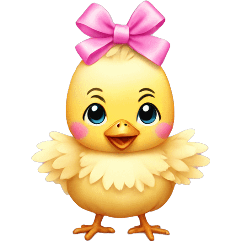 Baby chicken with pink bow emoji