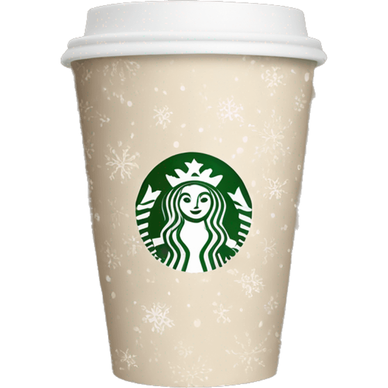 beige starbucks cup with winter pattern emoji