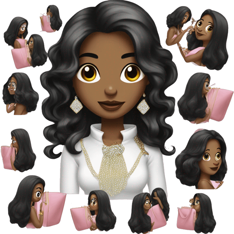 glam rich girl with diamonds on her handbag with black long hair emoji