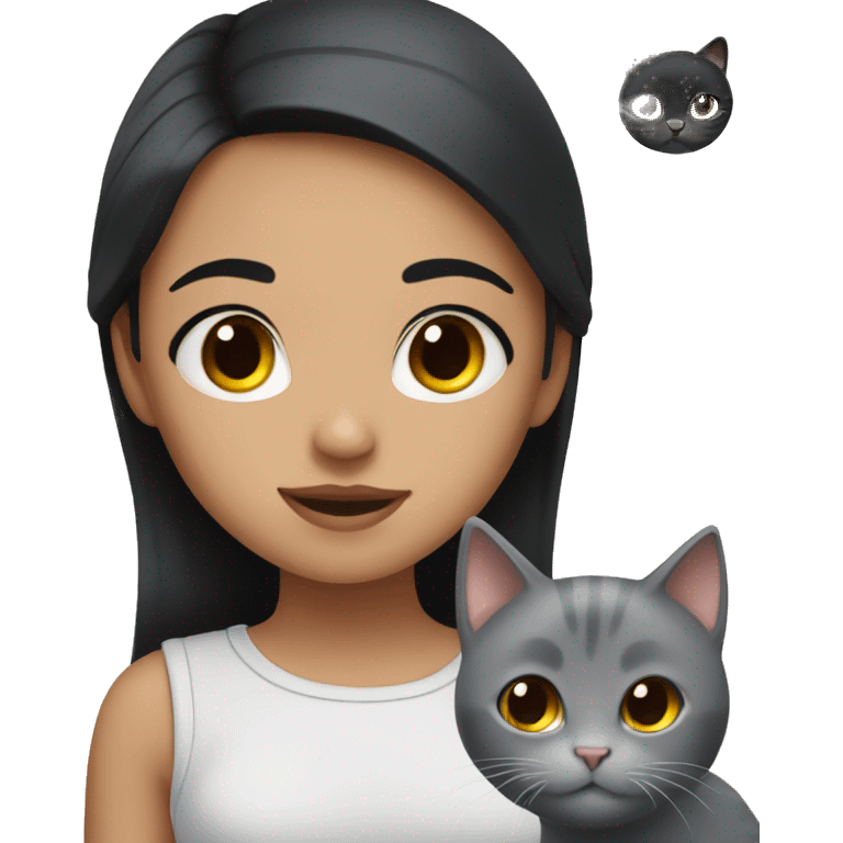 girl with black hair and brown eyes clean girl with her grey cat emoji