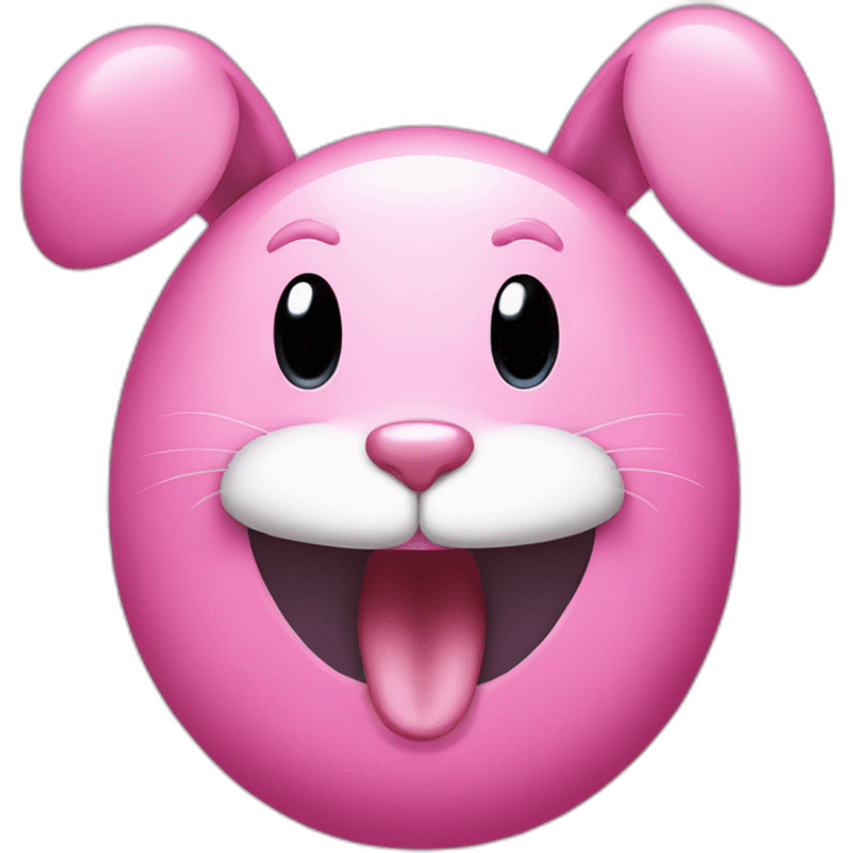 pink bunny with an oval head and white moustache, a round pink nose and a huge smile that takes up half his face emoji