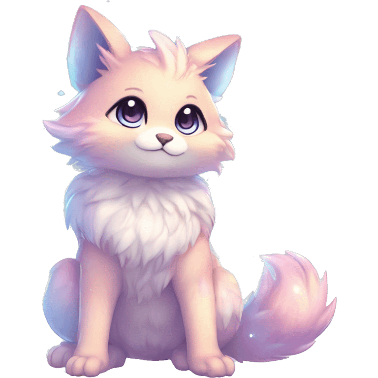 Anthro Cute Fluffy Gorgeous Magical Petite Shiny Colorful Pastel Glitter Sparkle Stars Anime Chibi Fantasy-Animal-Fakémon-Pokémon-Hybrid Fur Sona Aesthetic Trending Style Full Body emoji