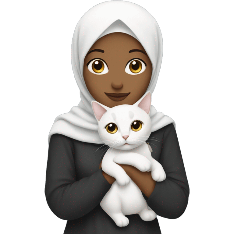 A white hijabi holding a cat emoji