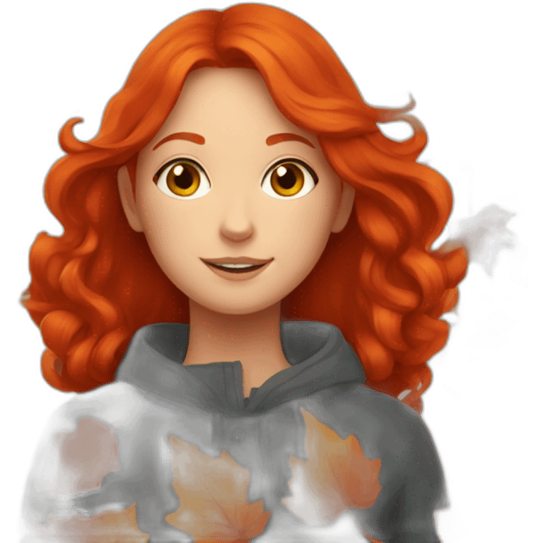 Red head girl surrounded by fall leaves emoji