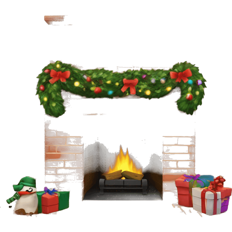 Brick Fireplace with wreath and Christmas lights and stockings emoji