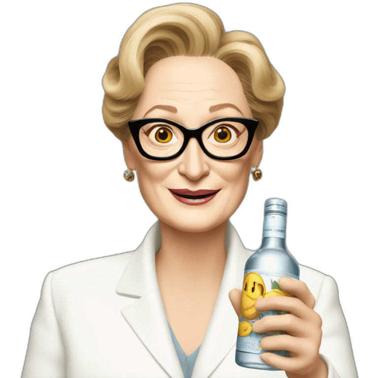 Meryl Streep holding a bottle of vodka emoji