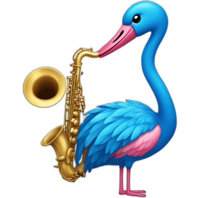 A blue flamingo playing saxophone  emoji