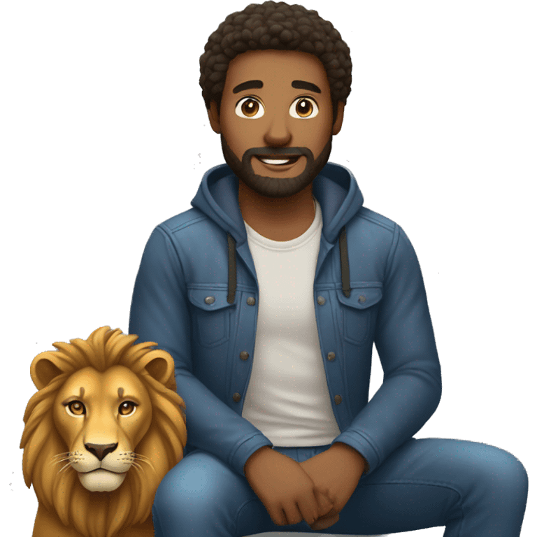 a man sitting infront of a lion emoji