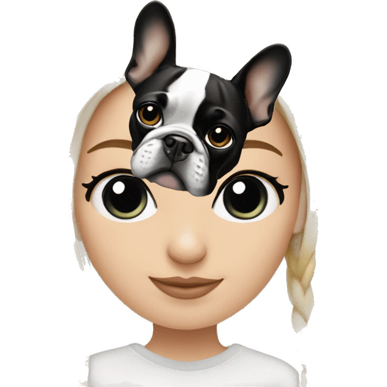 Blonde girl with black/white French bulldog emoji