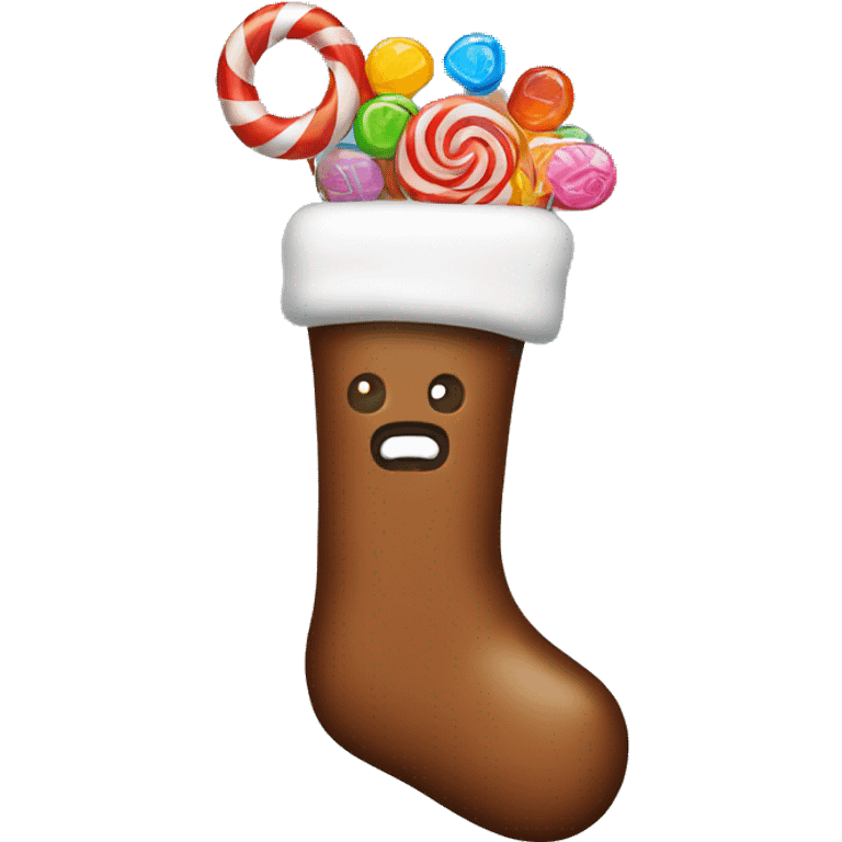 Brown stocking with candy inside no eyes no mouth emoji