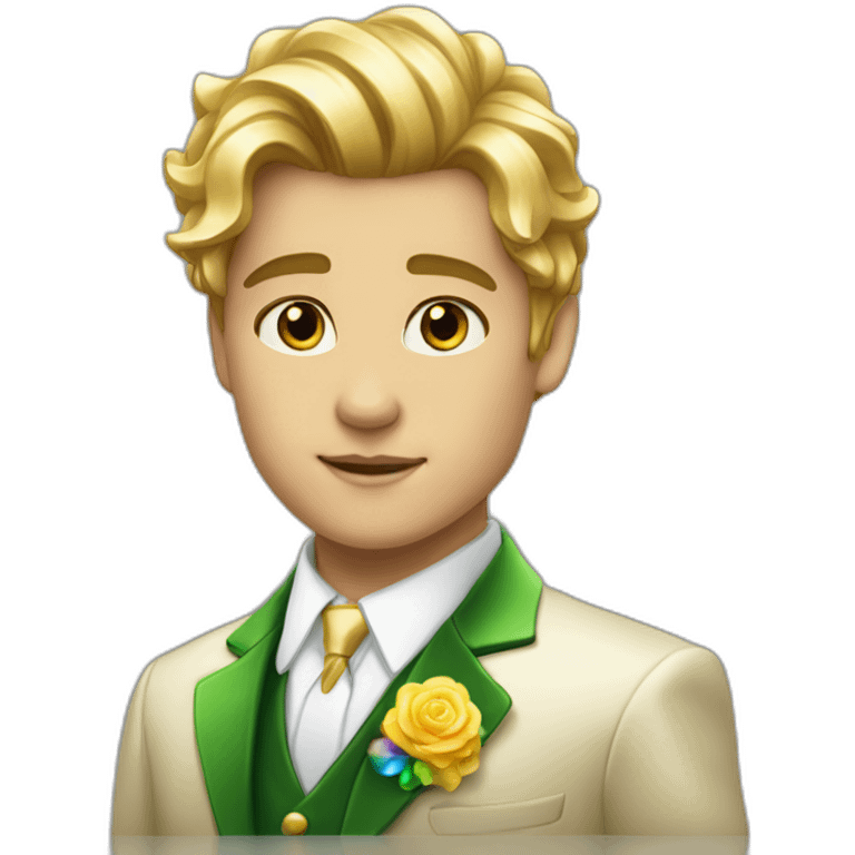 Posh-boy-with-golden-suit-and-green-eyes-and-rainbow-unicorn-hair emoji