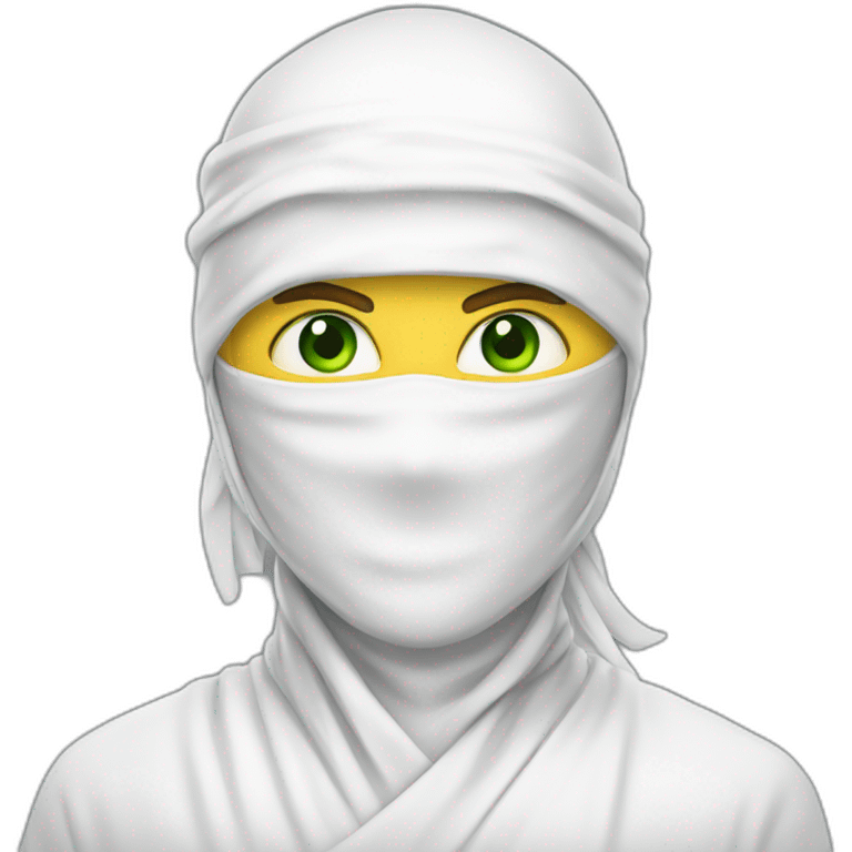 white-ninja-with-a-white-veil-on-his-head,-green-eyes emoji