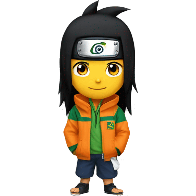 Naruto character with the brazil flag, black hair, orange jacket and smiling emoji