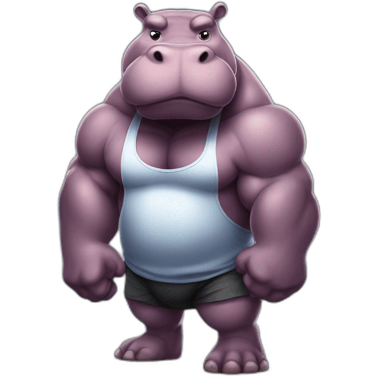 very strong and muscular hippo flexing emoji