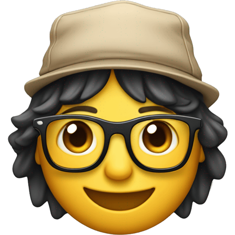 Una carita sonriente con pelo, gafas de sol y una gorra para atrás  emoji