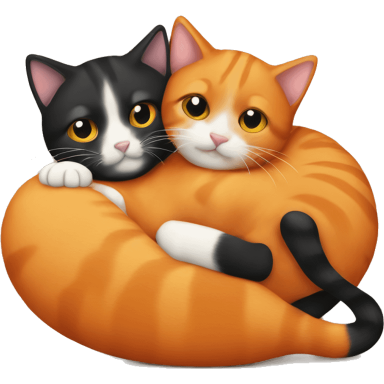 Orange and black cats cuddling emoji